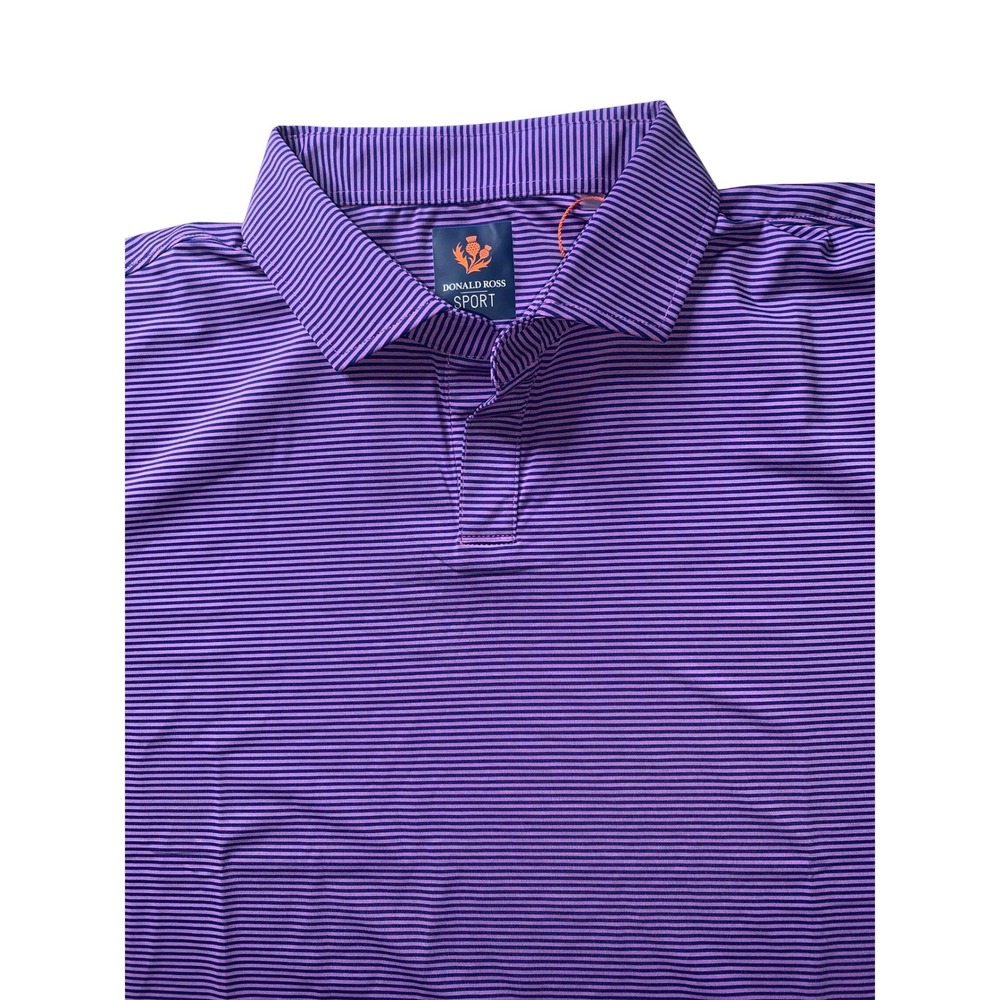 NEW Donald Ross Sport Fit "Gavin" Golf Polo Shirt Verbena Navy Stripe XL